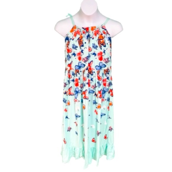 Crazy 8 Turquoise & Orange Butterfly Print Maxi Dress Girls Size 5/6 - Picture 1 of 9